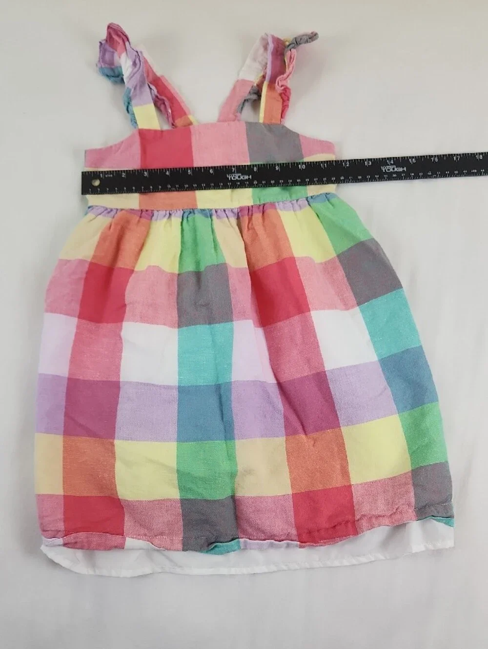 Gap Kids Checkered Ruffle Strap Sundress, Pink, Yellow, Green, Blue Small 6 7